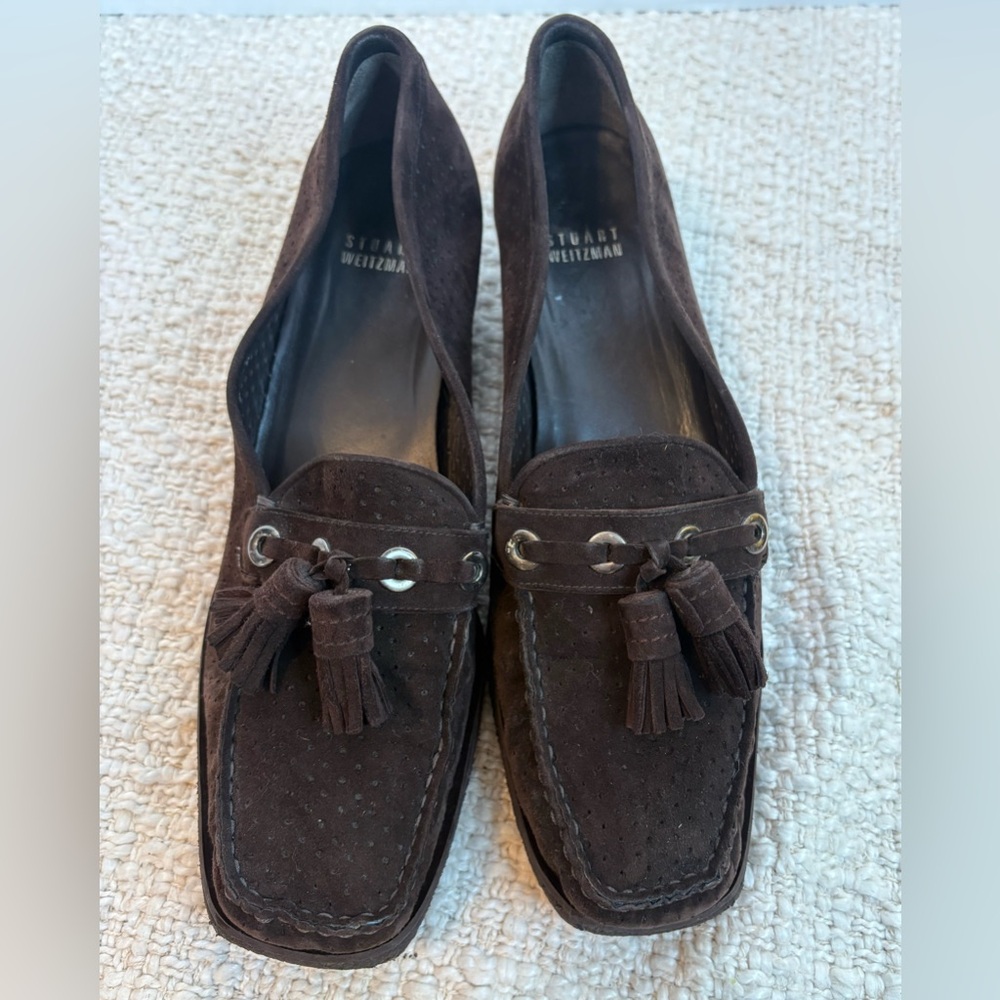 Stuart Weitzman Brown Platform Suede Stacked Heel 9.5